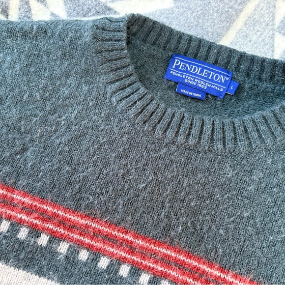 Pendleton Charcoal and Crimson Crewneck Sweater - Picture 4 of 5